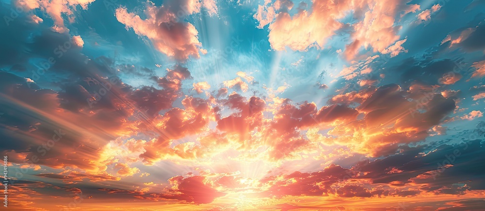 Aufkleber panoramic view of a striking sunrise with beautiful clouds in the sky ideal for a copy space image