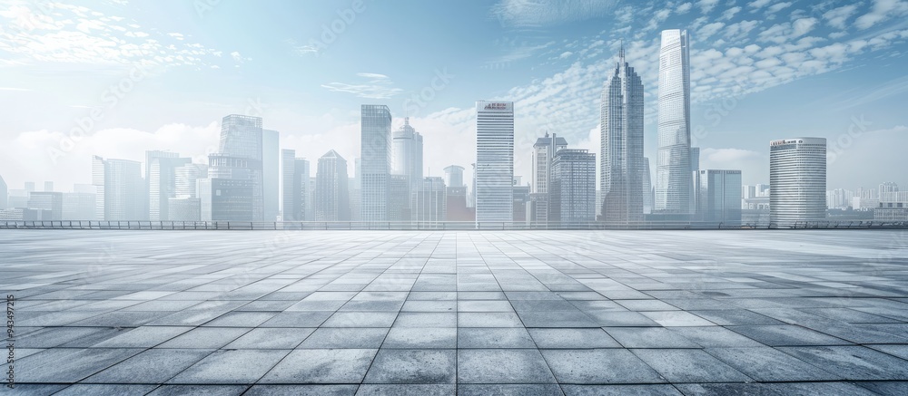 Poster Urban skyline with empty space and towering buildings in the background perfect for copy space image of a bustling cityscape showcasing business and industry