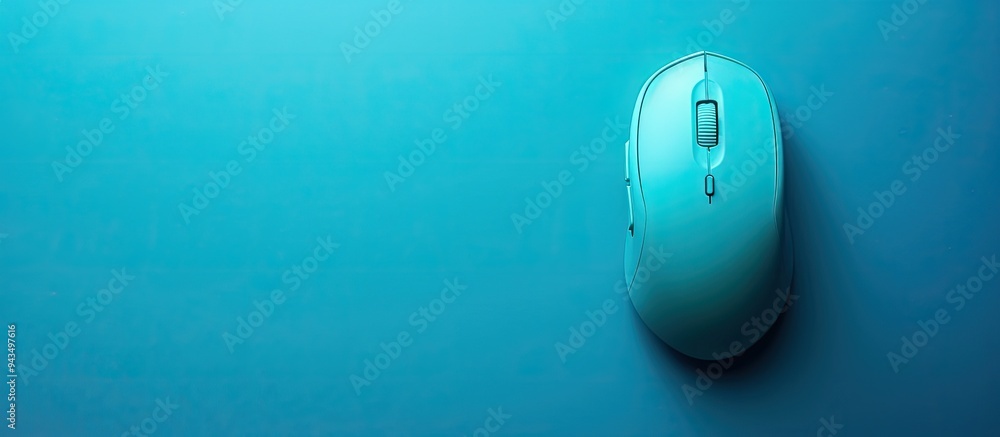 Poster light blue background with a computer mouse for banner design featuring copy space image