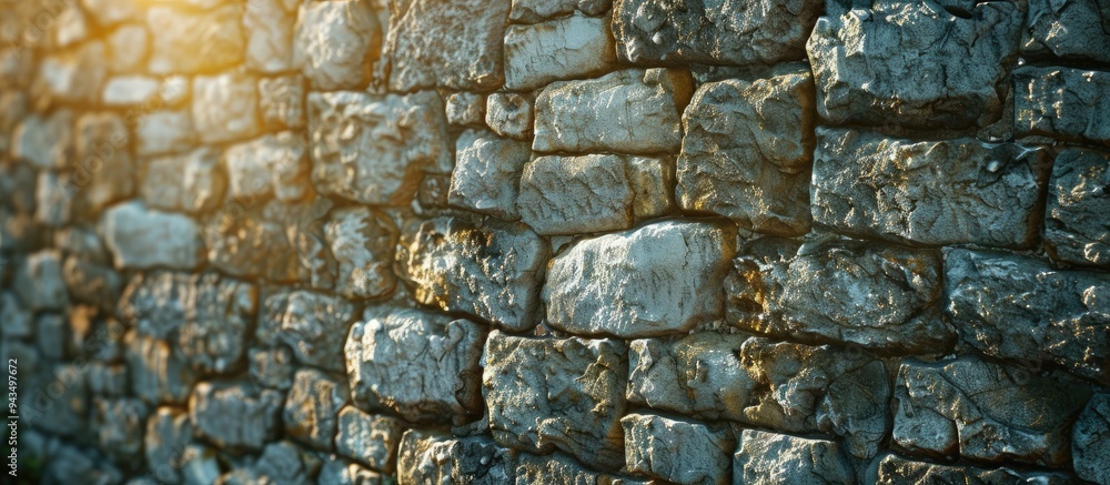 Poster stone wall is a great backdrop for a photo with copy space image on a sunny day
