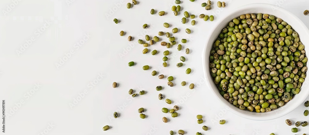 Aufkleber white bowl with organic mung bean and green moong dal on a white background with copy space image