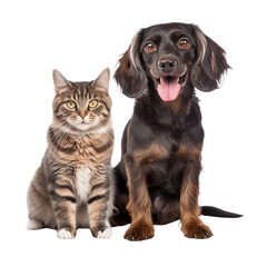 Obraz premium dog and cat sitting isolated on transparent background cutout
