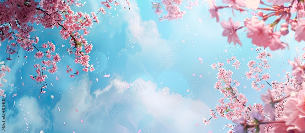 Aufkleber cherry blossom branches set against a blue sky create a dreamy and romantic spring landscape with a 