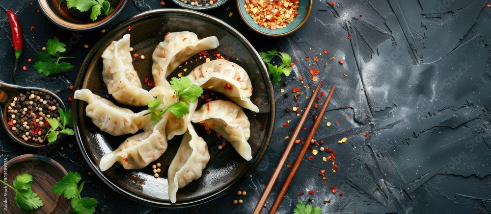 Poster a plate of freshly made dumplings with copy space image