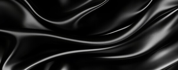 Fototapeta premium Smooth black satin fabric with soft, flowing folds and drapes.