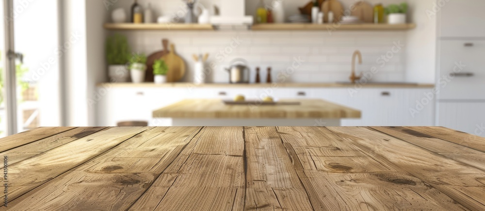 Aufkleber blurry kitchen background with table top and copy space image