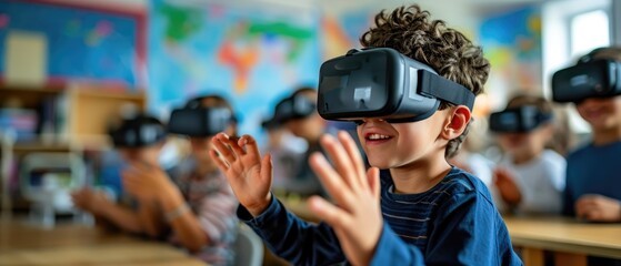 Young Student Exploring Virtual Reality in Classroom