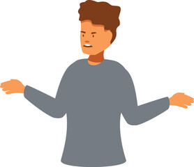 Young male character is shrugging his shoulders with a confused facial expression