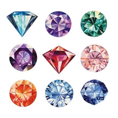 Fototapeta premium set of diamonds watercolor isolated on transparent background cutout