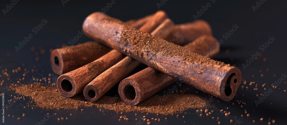 Poster cinnamon sticks and powder in a copy space image