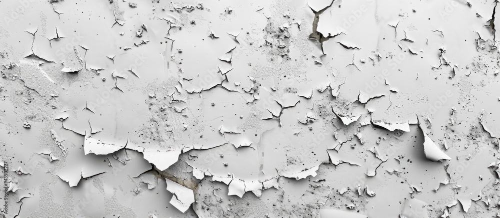 Poster a white and gray wall displaying cracks holes and with ample copy space image