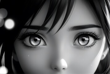 black white illustration anime manga girls emotional eyes