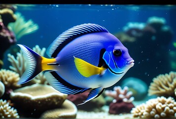 Naklejka premium blue tang fish swimming gracefully underwater aquarium