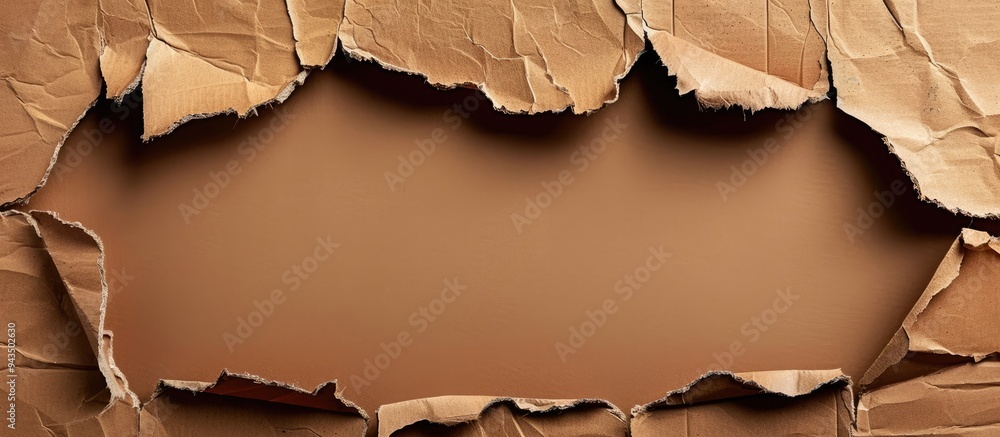 Aufkleber brown cardboard with symmetrical torn corners leaving ample copy space image