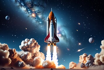 cartoon rocket launching space adventurous galaxy journey