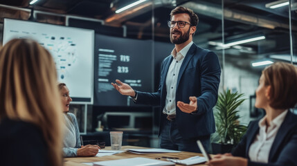 Businessman giving a presentation to a group of colleagues