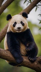 Fototapeta premium A panda bear sitting on a tree branch.
