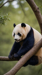Obraz premium A panda bear sitting on a tree branch.