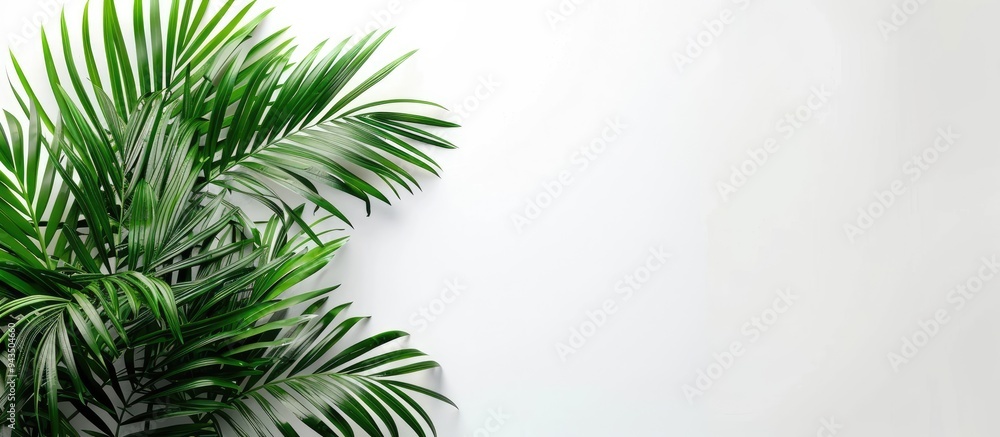 Aufkleber palm fronds arranged in a corner with copy space image on a white backdrop