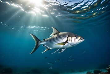 Fototapeta premium school jack fish swirling depths ocean near balicasag island