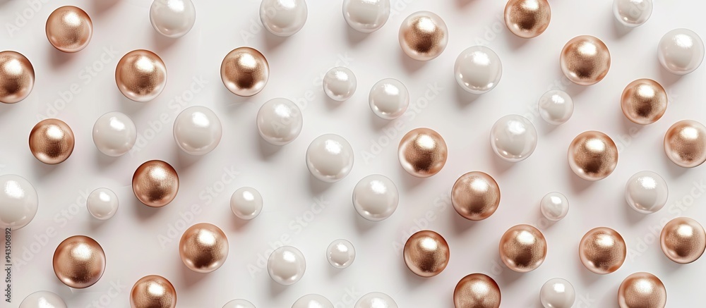 Poster top view of decorative balls on a white surface offering copy space image