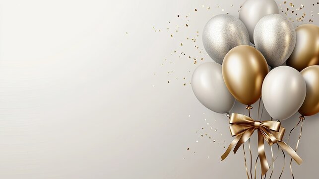 A chic birthday card with 3D realistic luxury balloons and a sleek ribbon, designed in vector illustration for a high-end celebration.