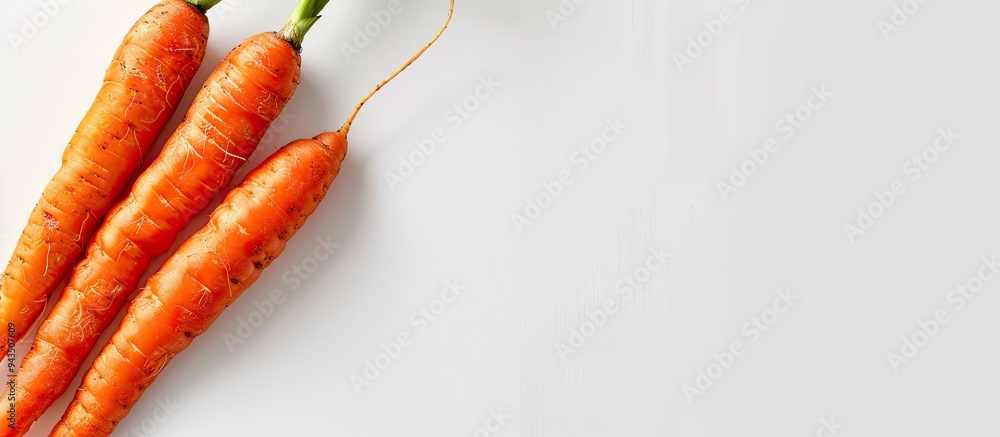 Poster two vibrant orange carrots showcased on a clean white background with ample copy space image