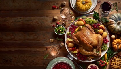 Outdoor Thanksgiving Gathering: A Festive Feast with Turkey, Cranberry Sauce, and Autumn Harvest. Generative AI.
