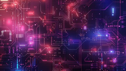 Abstract Circuit Board with Neon Lights