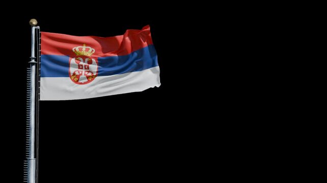Raising the flag of Serbia on a transparent background 3d animation 4k alpha channel.