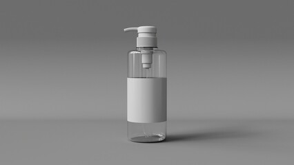 Mockup of cosmetic bottle with dispenser pump, 3D rendering isolated on gray background