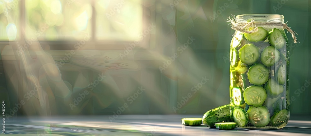 Poster Jar of pickled cucumbers displayed on a bright background to allow for adding text Include a copy space image