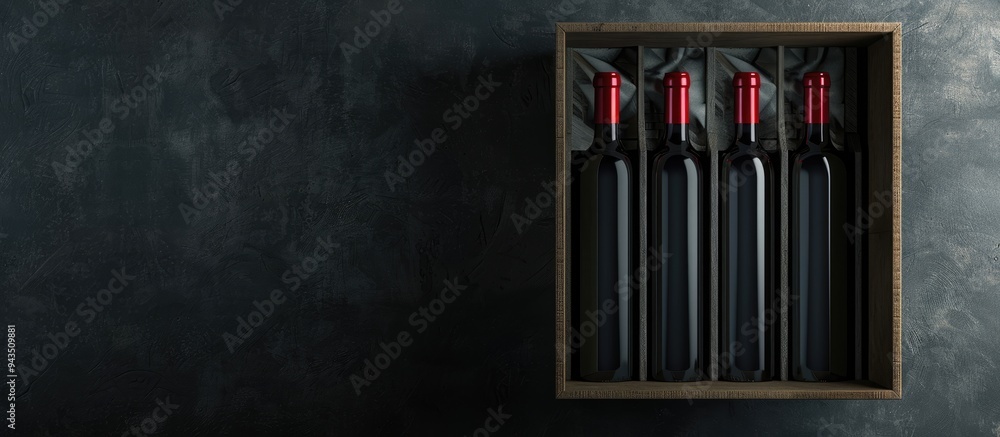 Leinwandbilder wine bottles in a box against a dark backdrop with ample copy space image