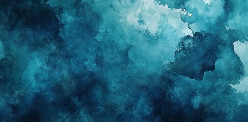 Fototapeta premium Abstract teal watercolor background with dark blue and turquoise tones.