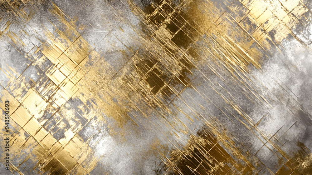 Poster a chic metallic textured background in shades of gold and silver featuring abstract patterns and a s