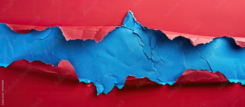 Aufkleber copy space image of torn blue paper against red backdrop