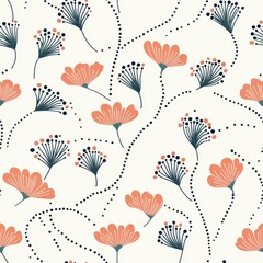 Elegant Coral Floral Pattern with Black Accent Dots
