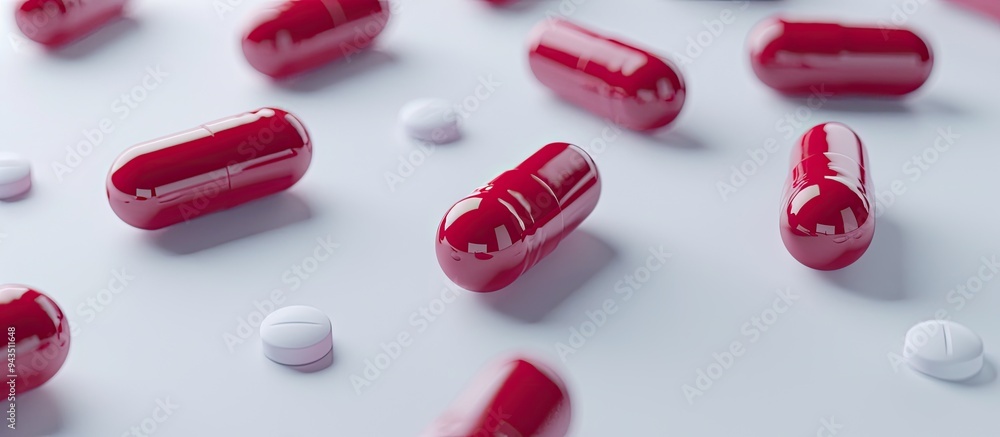 Poster close up of antibiotic pills on a white backdrop with copy space image available