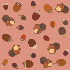 りすとかわいい帽子を被ったどんぐりの壁紙ピンク