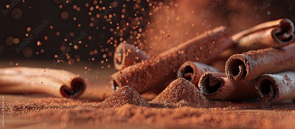 Poster cinnamon sticks and powder in a copy space image
