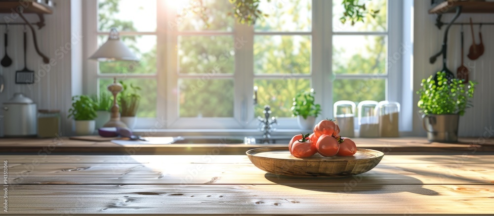Fototapete kitchen table with a window in the background suitable for copy space image