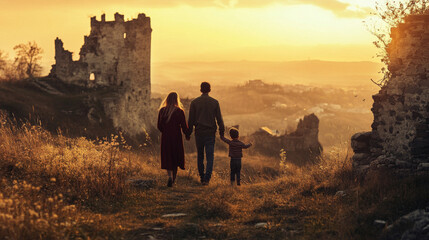 Fototapeta premium Family visiting a historical site