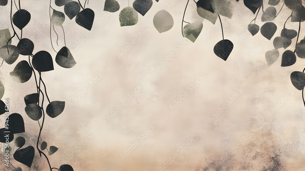 Poster a serene nature-inspired background with subtle leafy vines creating a calm and tranquil atmosphere 