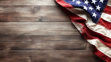 Obraz premium American Flag Draped on Wooden Background.