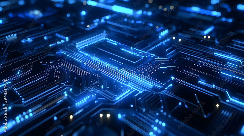 Aufkleber a sleek high-tech background features intricate circuit board patterns illuminated by glowing blue l