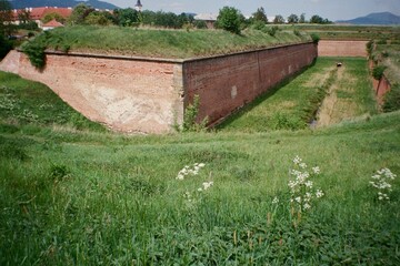 fortress in Terezin in Czechia on 8. May 2024 on color film - blurriness and noise of scanned 35mm film were intentionally left in image