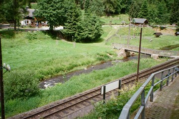 Wildbach in Ore mountains in Germany on 11. June 2024 on color film - blurriness and noise of scanned 35mm film were intentionally left in image