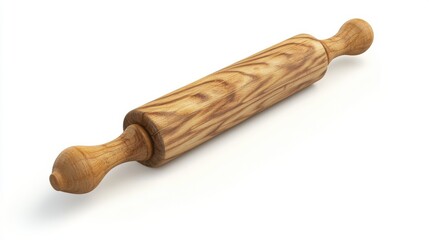 A baker s rolling pin, bakery tool, realistic style, wooden and wellused, isolated on white background