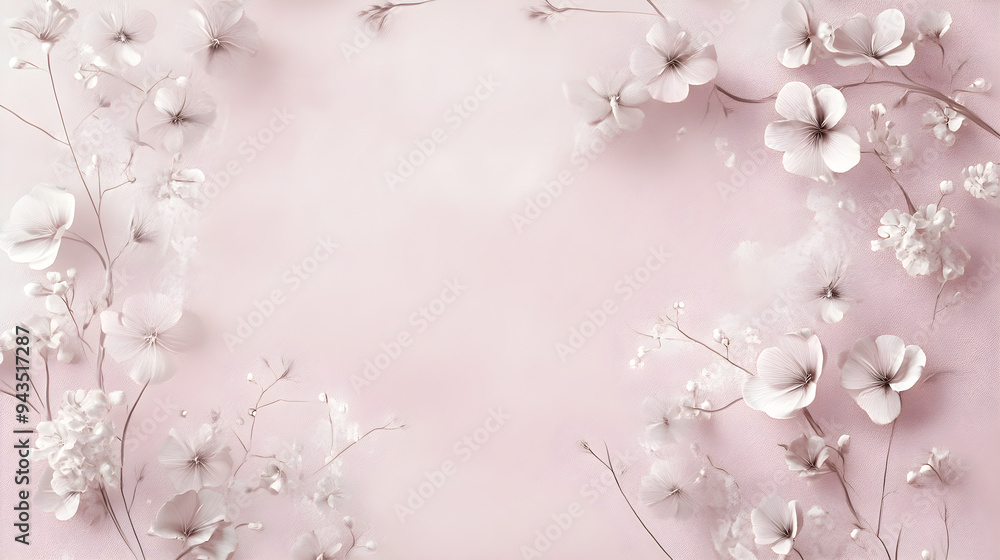 Poster blush pink background adorned with subtle floral patterns, creating a soft and delicate atmosphere i