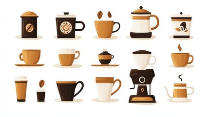 A set of vintage coffee posters, decorative element, flat design, retro style, isolated on white background